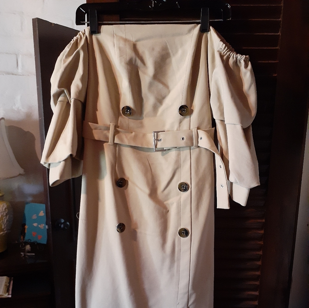 New York & Co. strapless double breasted trenchcoat style dress.